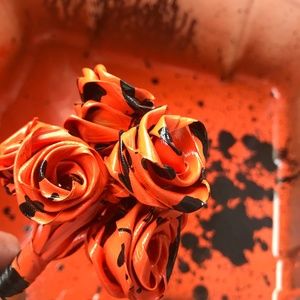 8 Rose Bouquet Halloween Decor Orange and Black Handmade Palmetto Roses